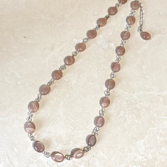 Peach Moonstone Necklace, Genuine Gemstone Adjustable Layering Choker - Picture 3 of 14